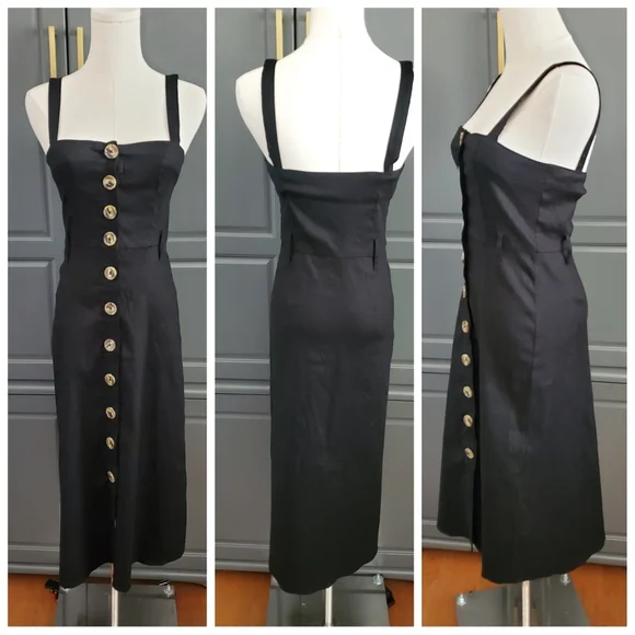 Forever 21 Linen Blend Button front Midi Dress Thick straps - Picture 5 of 7